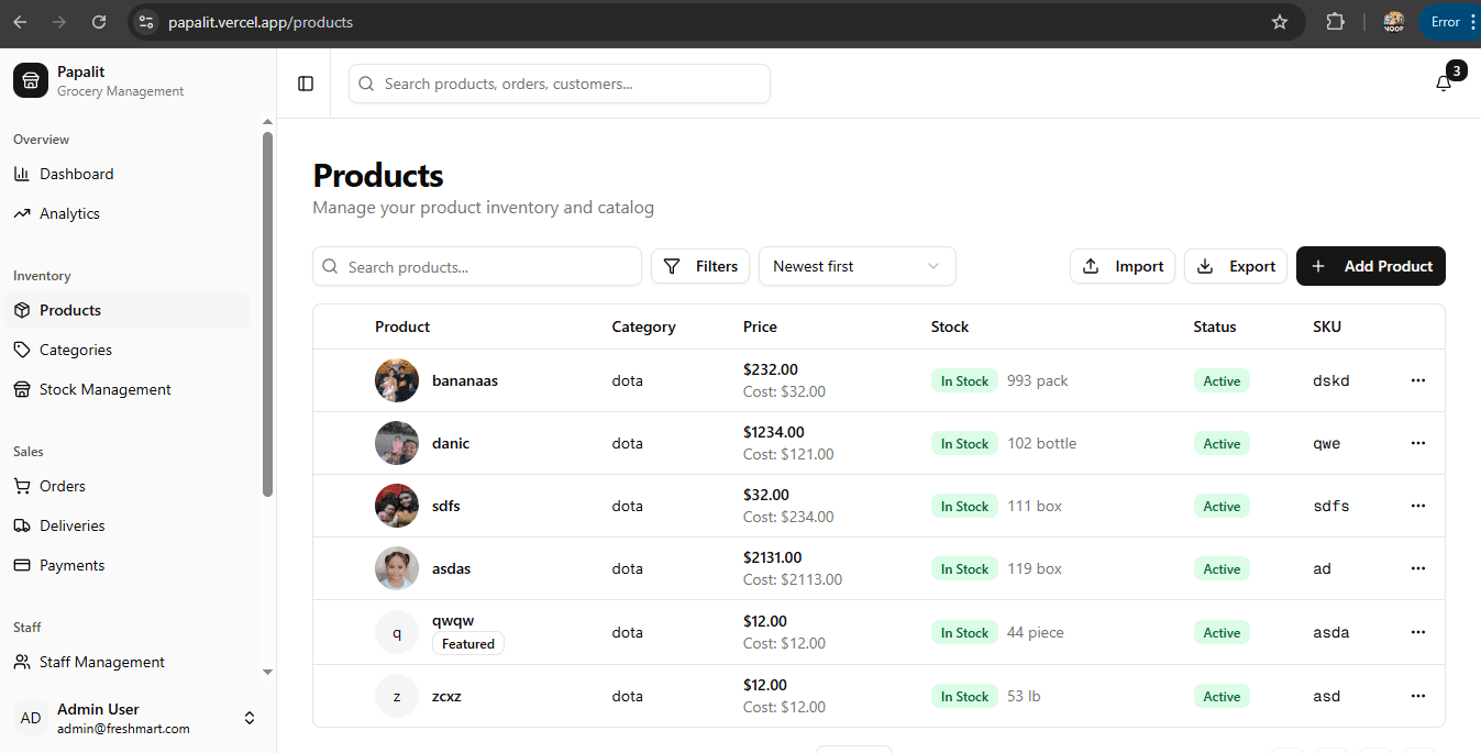 Online Grocery Store Management System